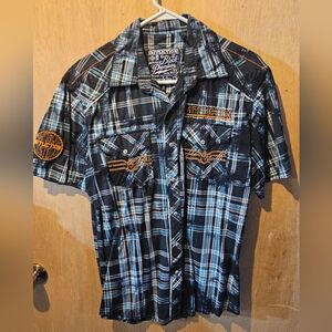 Affliction Men's Blue Plaid Shirt